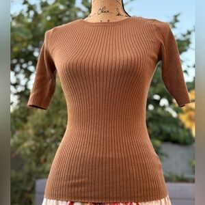 Express Ribbed Knit Top in Tan